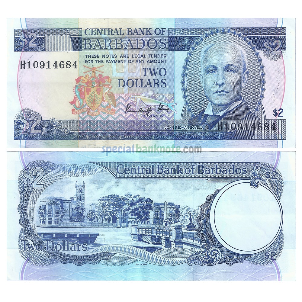 Barbados 2 Dollars Banknote, 1980-1993, AUNC - Special Minds Store